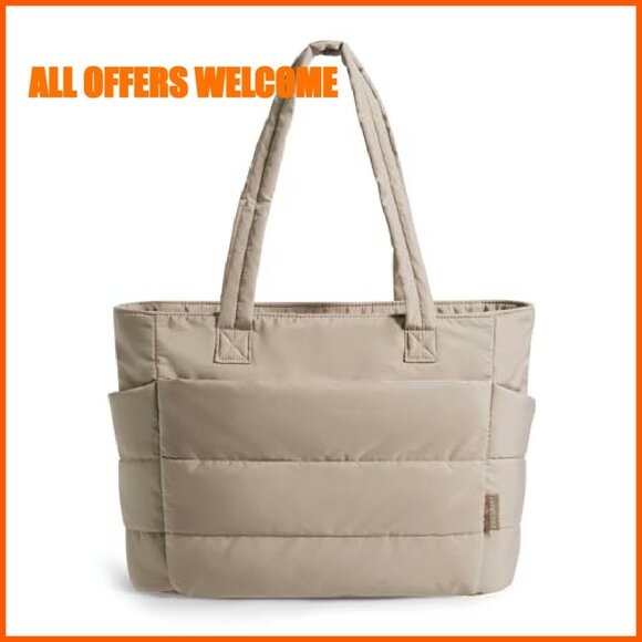 Lightweight Puffy Tote Bag with Compartments for Work Travel Gym - Picture 2 of 8